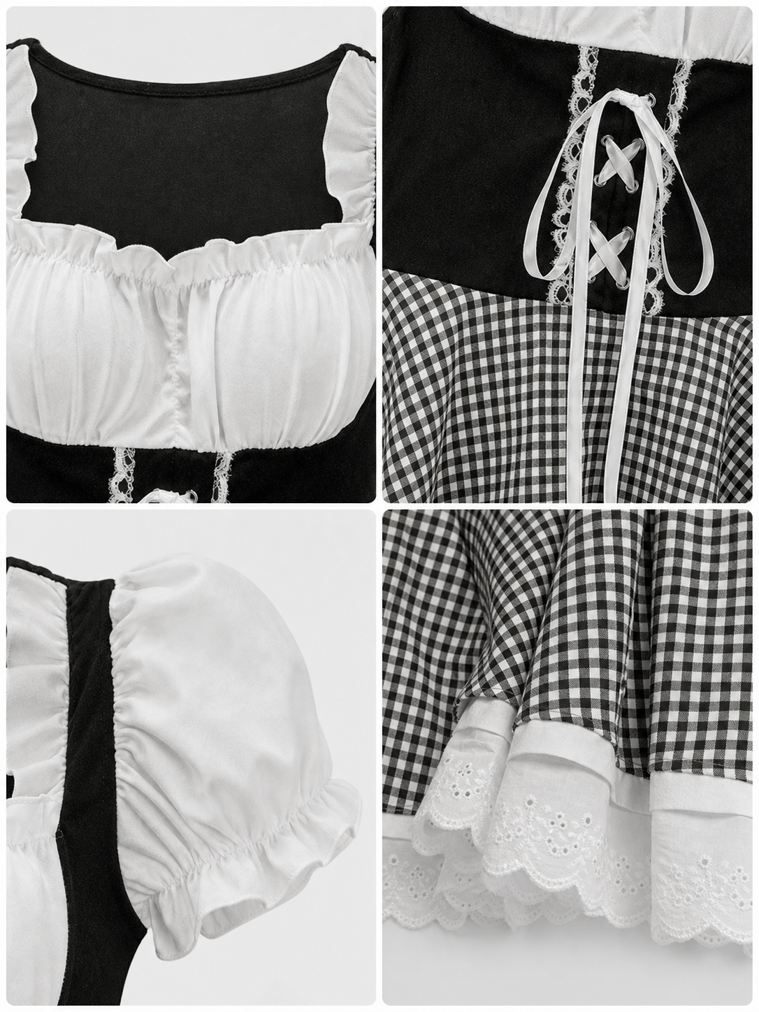 Folk-Style Costume Dress with Plaid Skirt