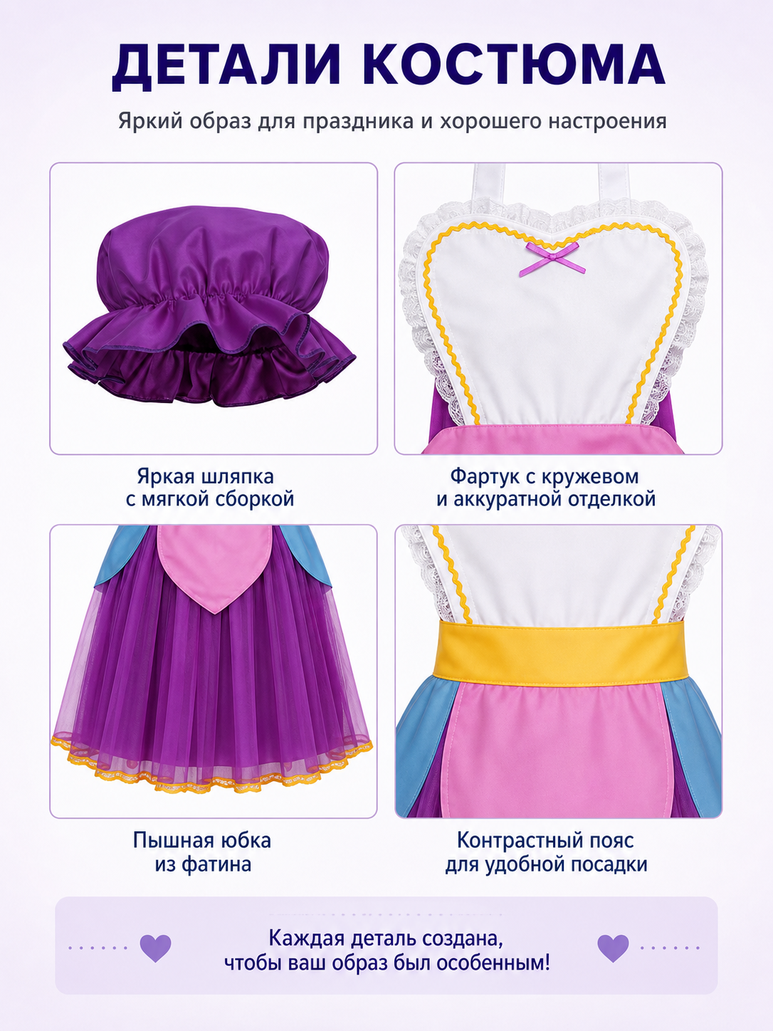 Cosplay Costume Dress with Apron and Hat detail view