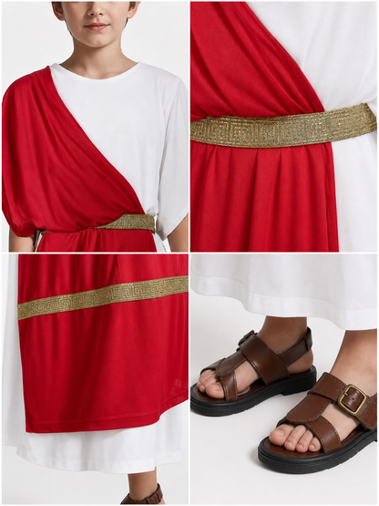 Ancient Greek Costume with Red and Gold Ribbons detail view 8