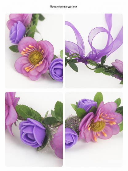 Halloween Carnival Headband with Flowers and Ribbon detail view
