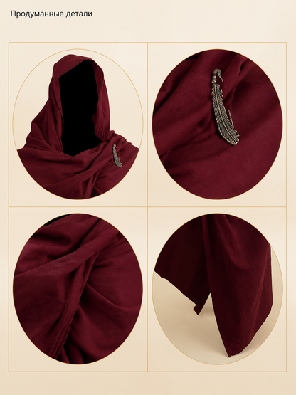 Burgundy hooded costume cloak product view 27