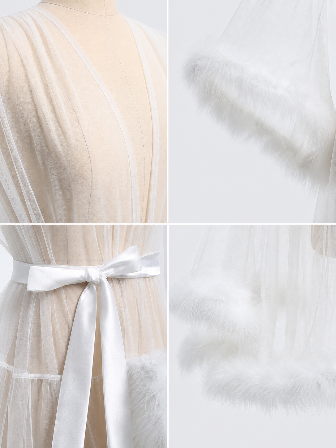 White Sheer Adult Cape with Ties detail view