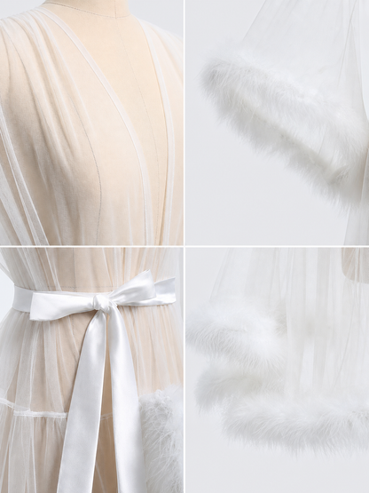 White Sheer Adult Cape with Ties detail view