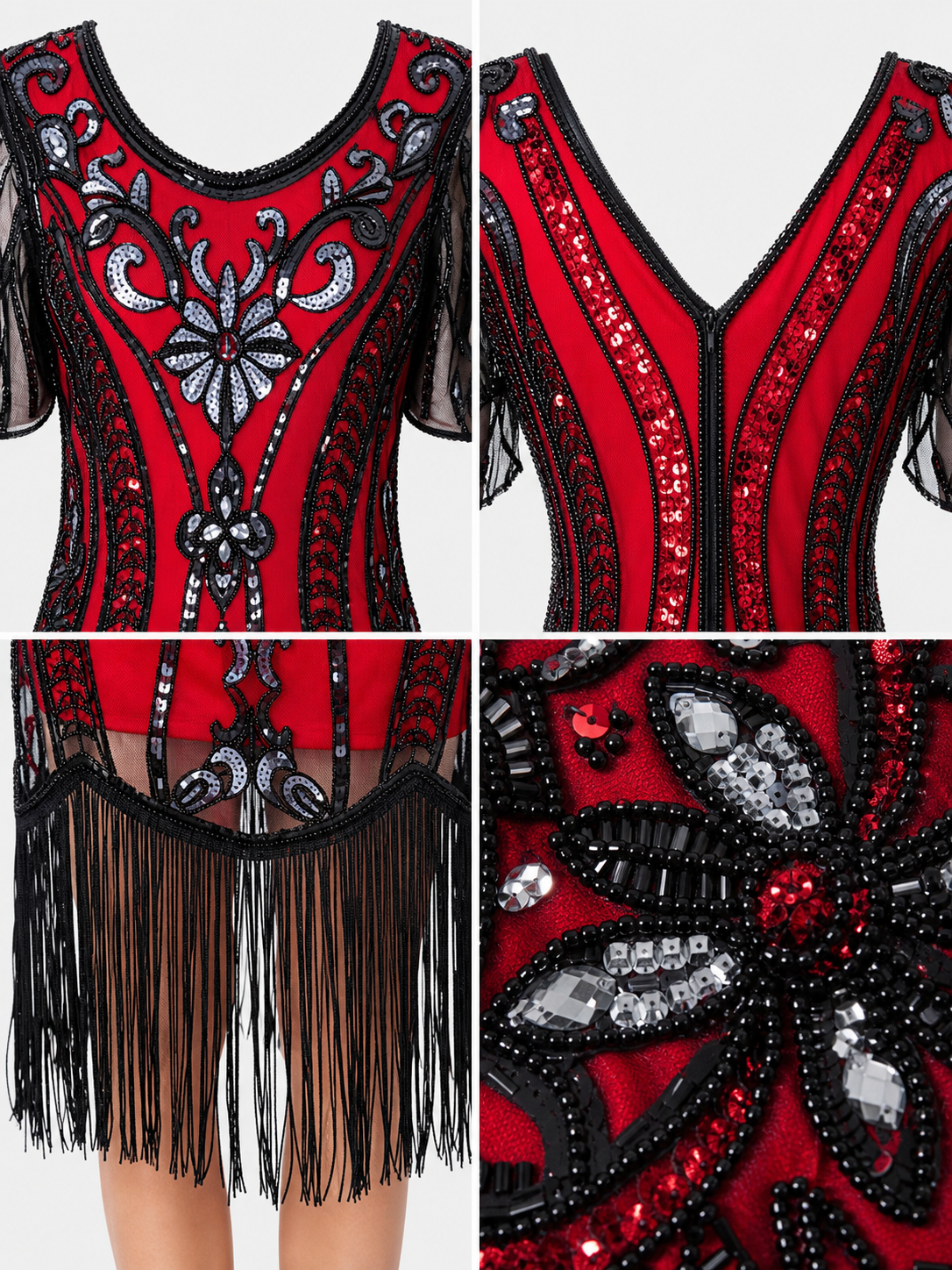 Vintage Flapper Dress with Fringe and Sequins