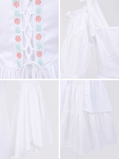 Maxi Dress with Embroidery and Lacing in a Retro Style