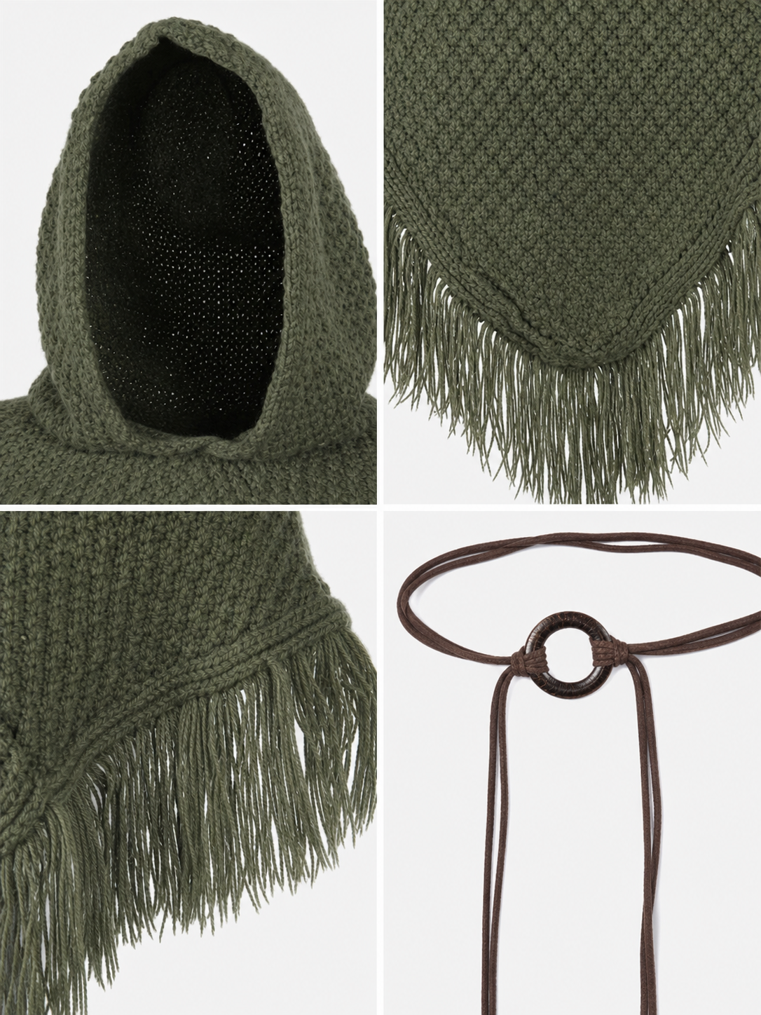 Triangular Hooded Poncho Cape with Belt