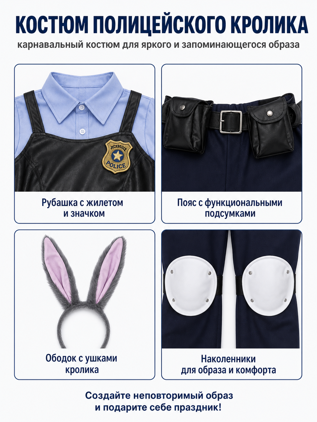 Carnival Police Rabbit Costume detail view