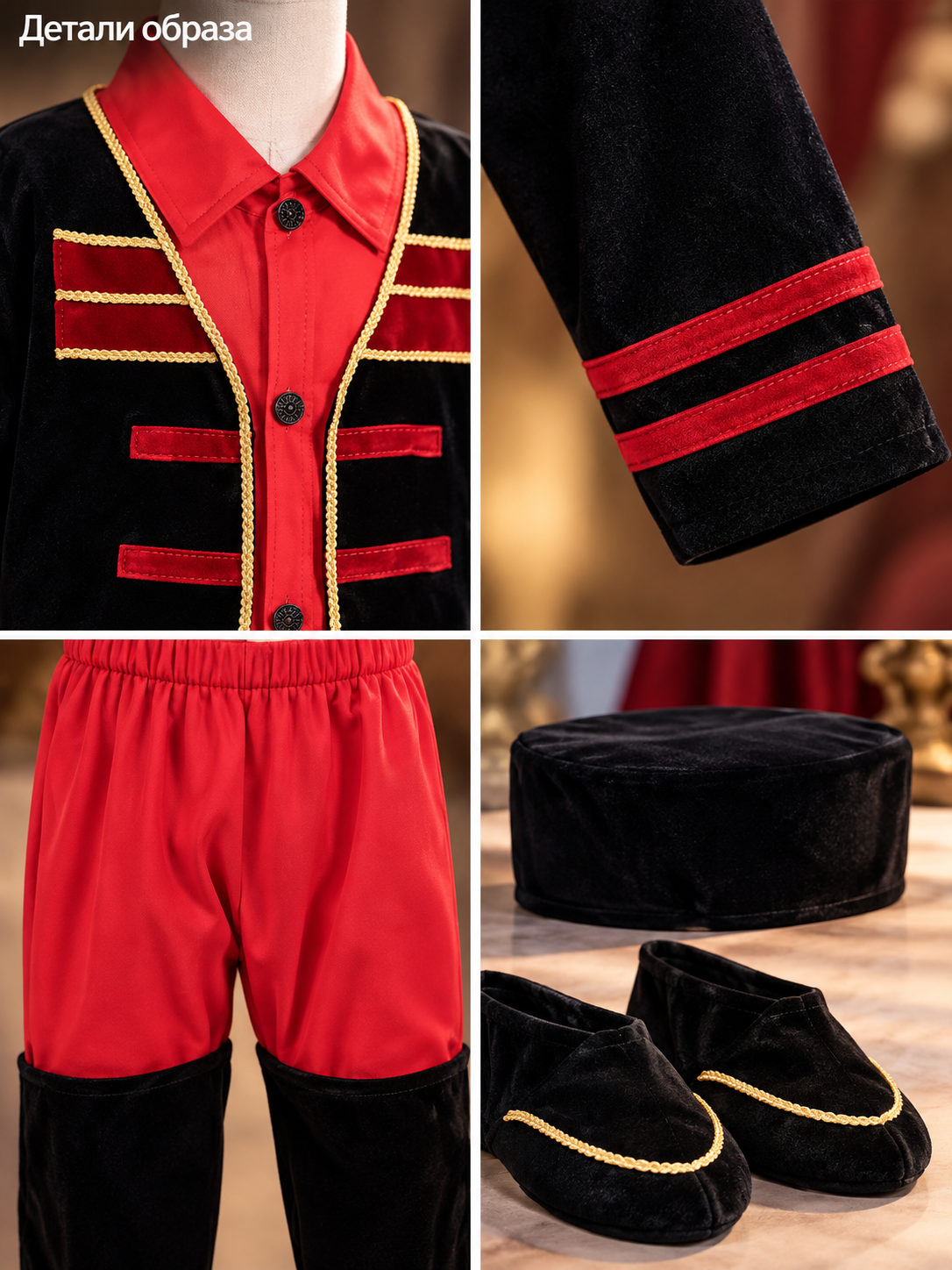 Stage Costume with Red and Gold Trim detail view