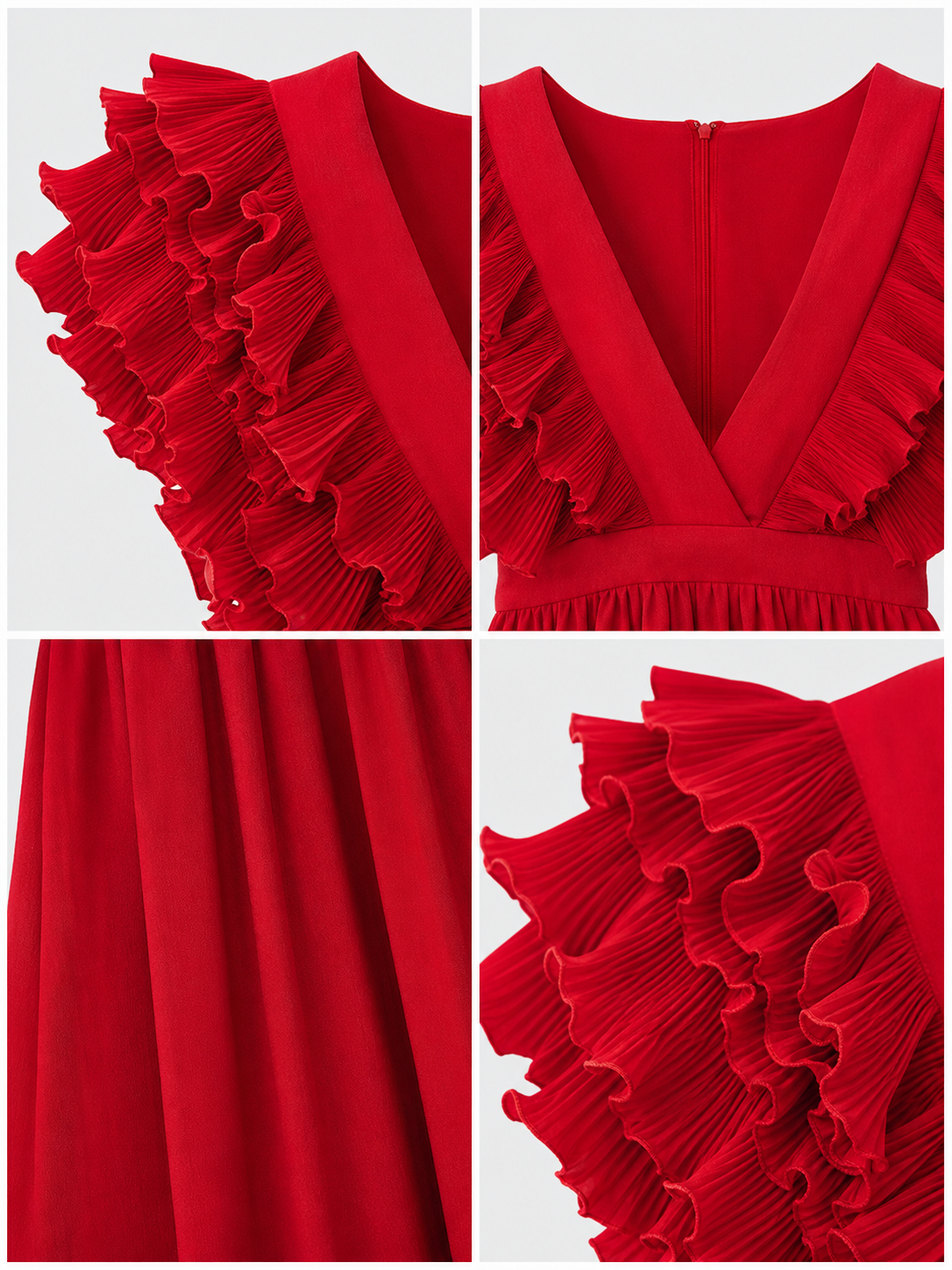 Floor-Length Ruffled Dress with a Deep V-Neckline