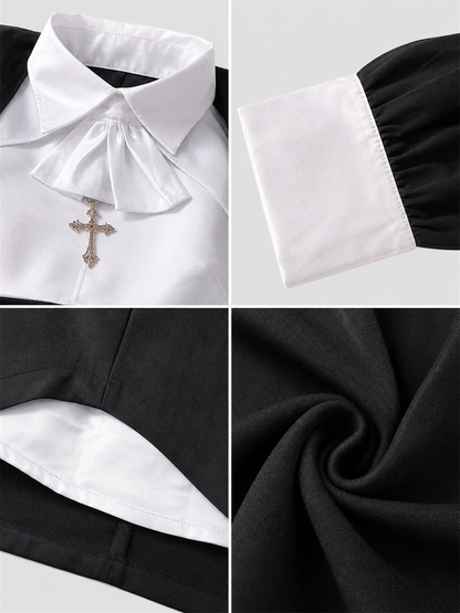 Black-and-White Ritual Robe with a High Collar