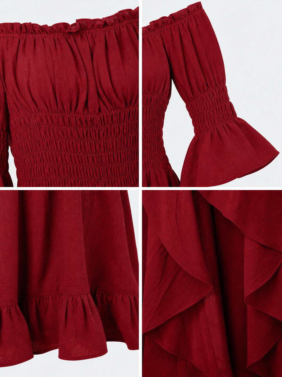 Burgundy Off-the-Shoulder Retro-Style Dress