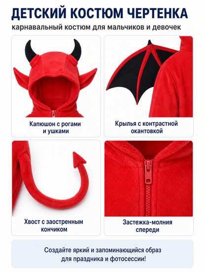 Demon Costume with Wings, Tail, and Trident detail view
