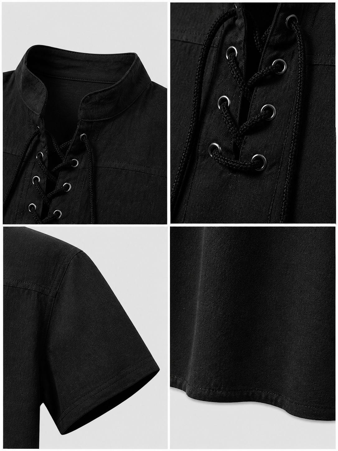 Short-Sleeve Lace-Up Shirt, Black