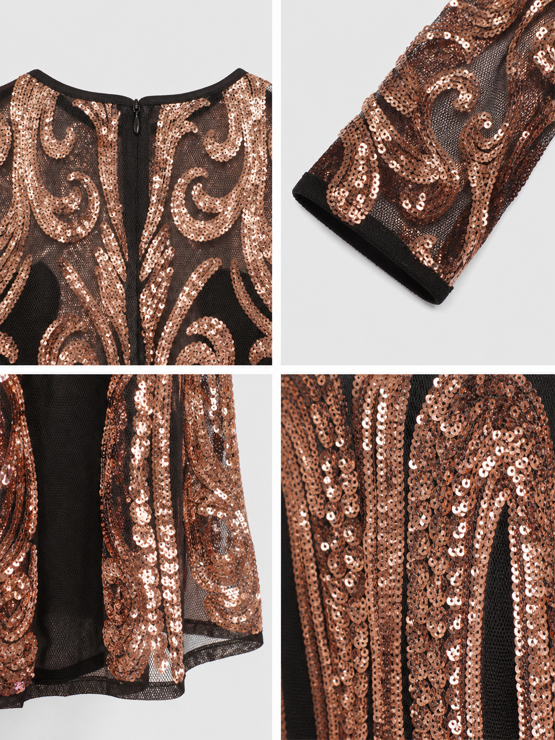 Long Sequin Dress with Sheer Sleeves