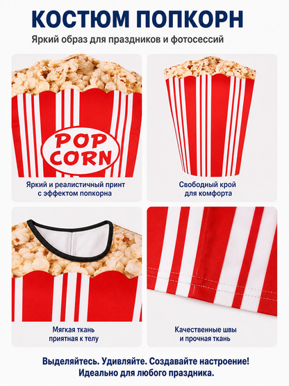 Voluminous Red and White Popcorn Carnival Costume detail view