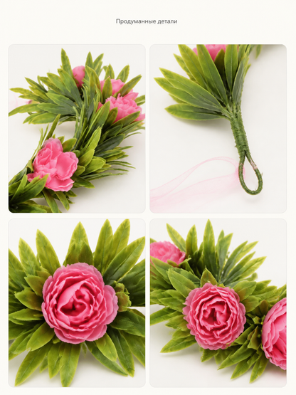 Floral Carnival Headband with Pink Flowers for Celebrations detail view