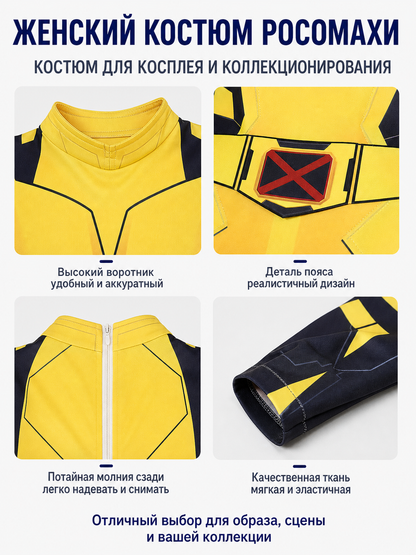Wolverine Jumpsuit, Black and Yellow with Belt detail view