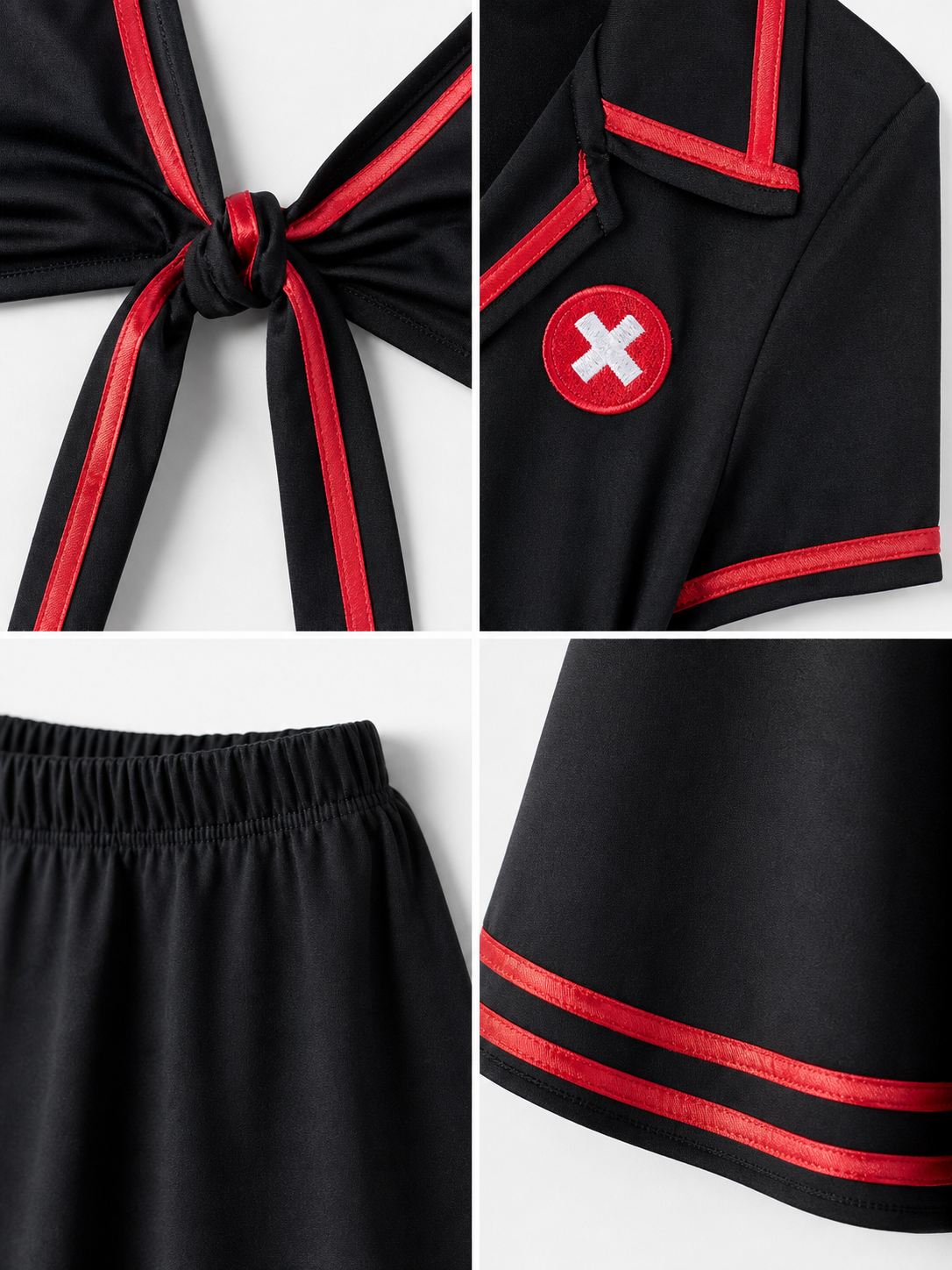 Cosplay Costume with Top and Skirt, Black and Red detail view