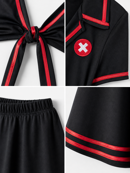 Cosplay Costume with Top and Skirt, Black and Red detail view