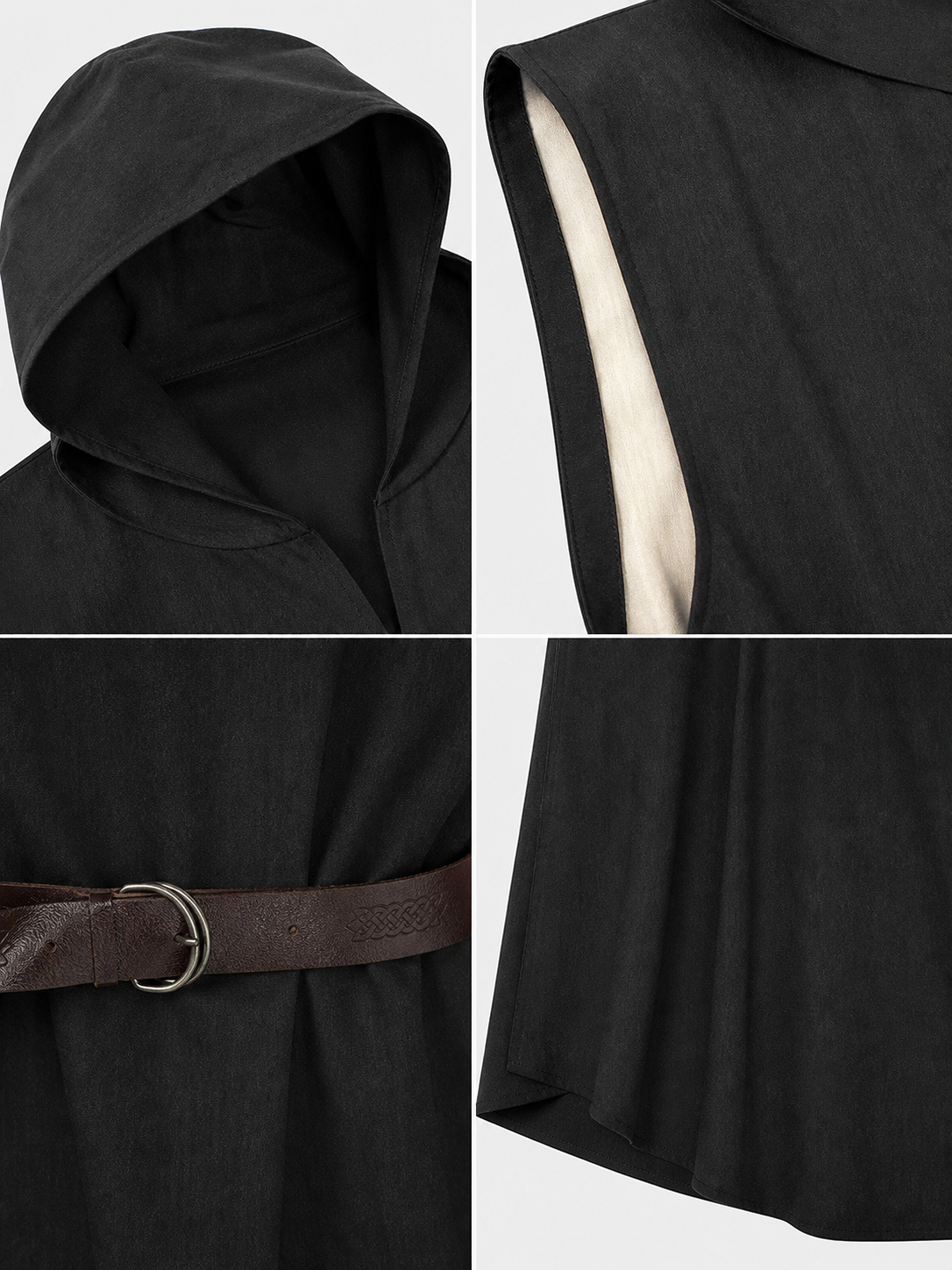 Long Sleeveless Hooded Vest, Black
