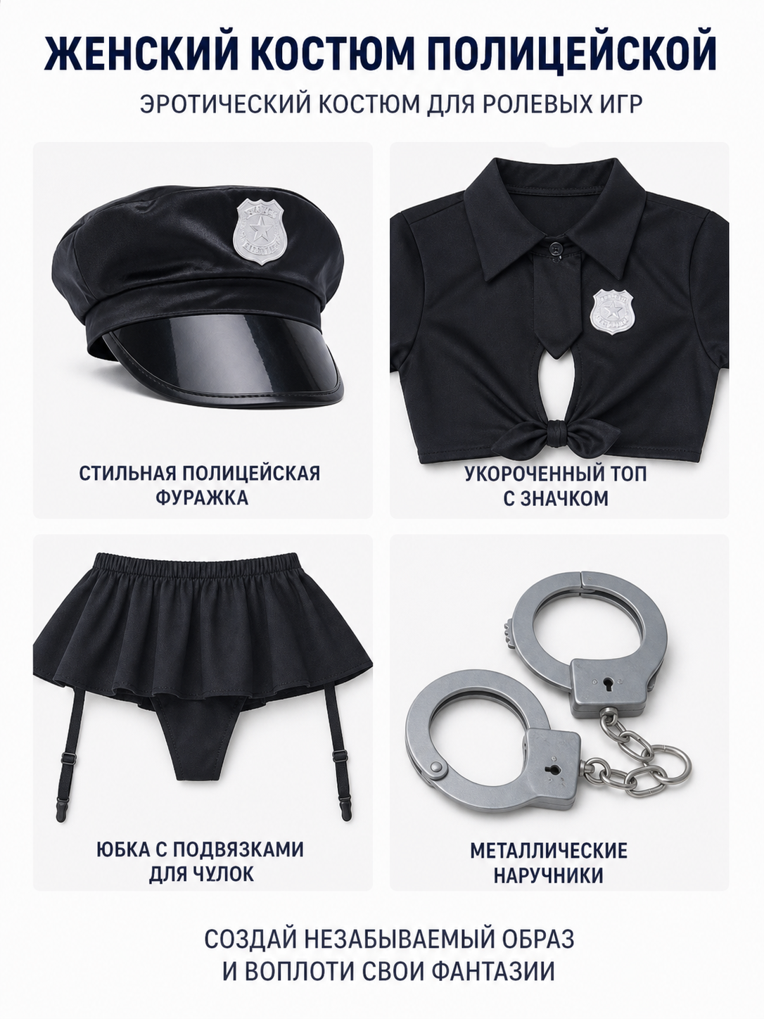 Police Costume: Cropped Shirt and Skirt detail view