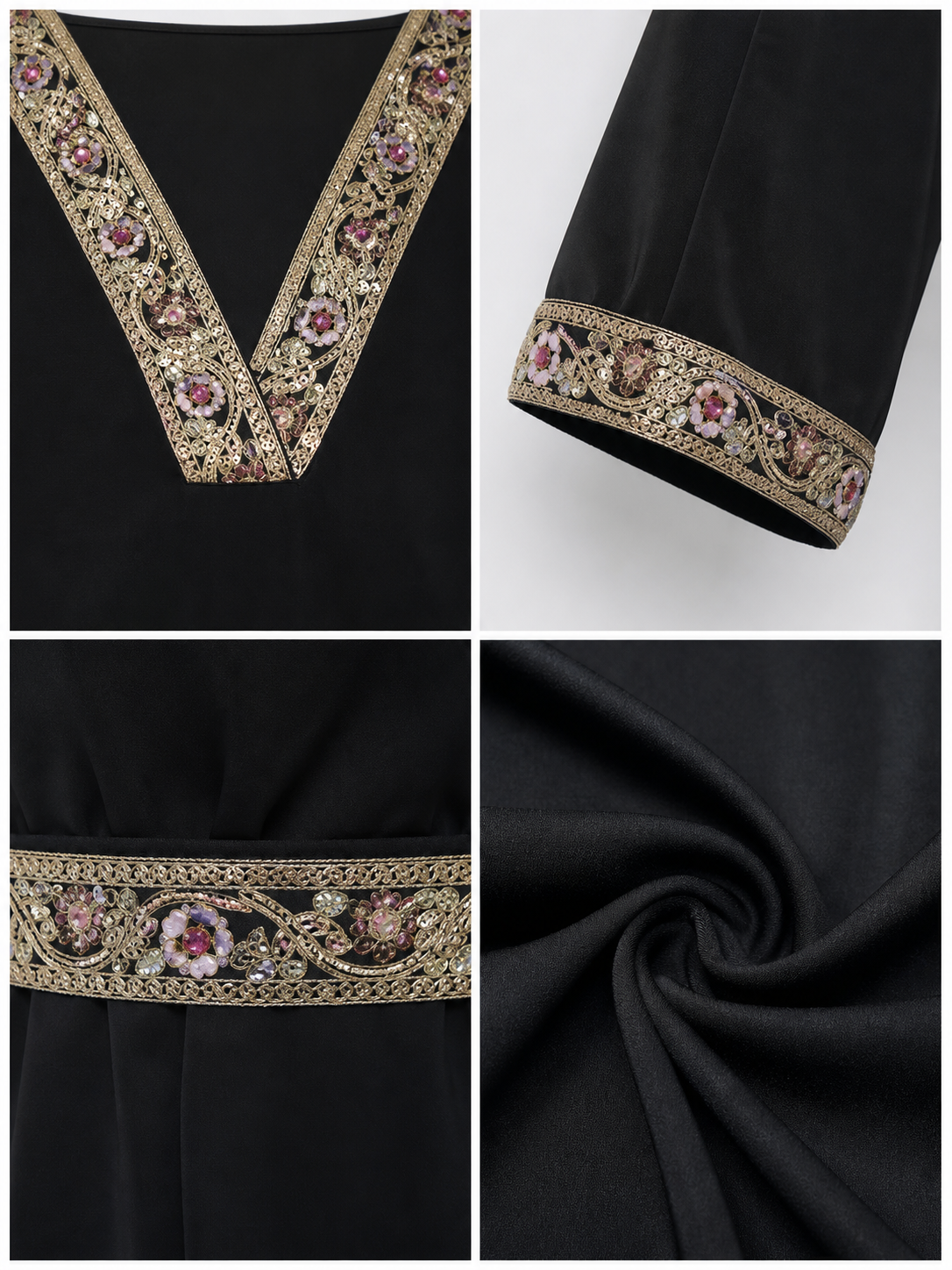 Maxi Dress with a V-Neckline and Embroidered Trim