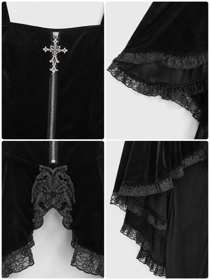 Gothic Cosplay Dress with Lace and Zipper