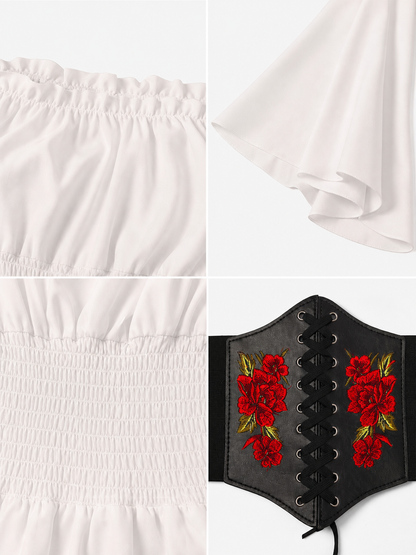 Vintage-Style Blouse with Embroidered Belt