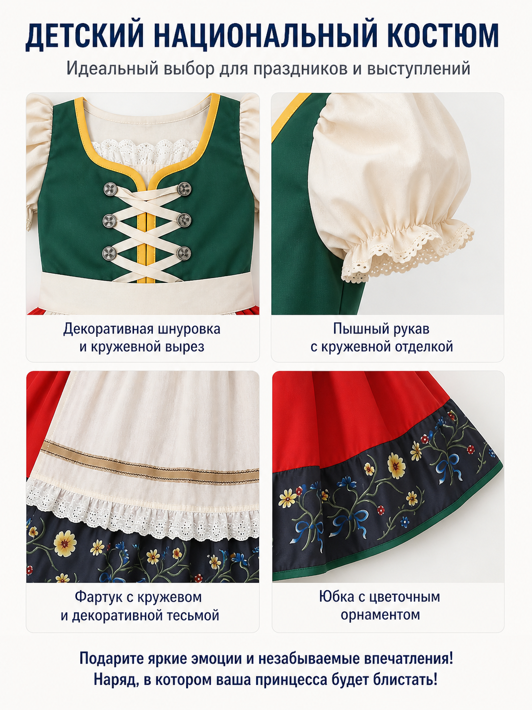 Dirndl Dress with Apron and Lace-Up Front, A-Line Silhouette