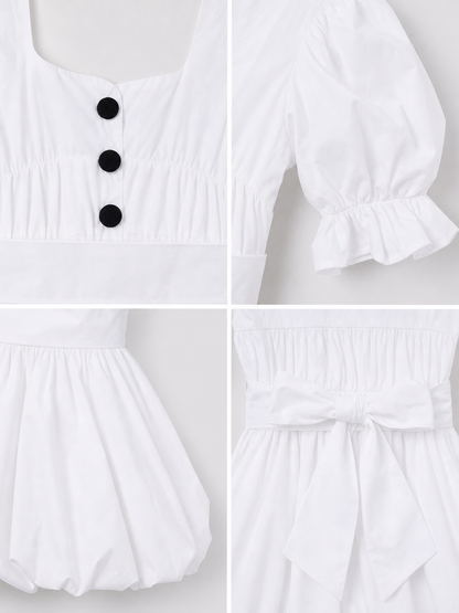 Clown Cosplay Costume with a White Puffed Dress detail view