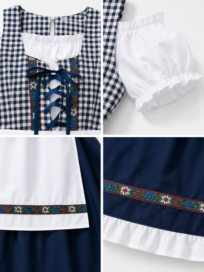 Plaid Bavarian Dress with Bonnet