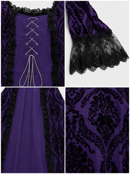 Long Renaissance-Style Dress with Lace Sleeves