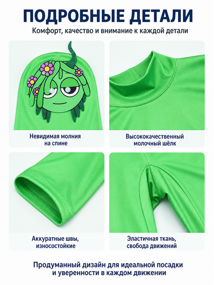 Green Character Costume Jumpsuit with Long Sleeves detail view