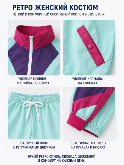 Retro Tracksuit with Purple and Pink Inserts detail view
