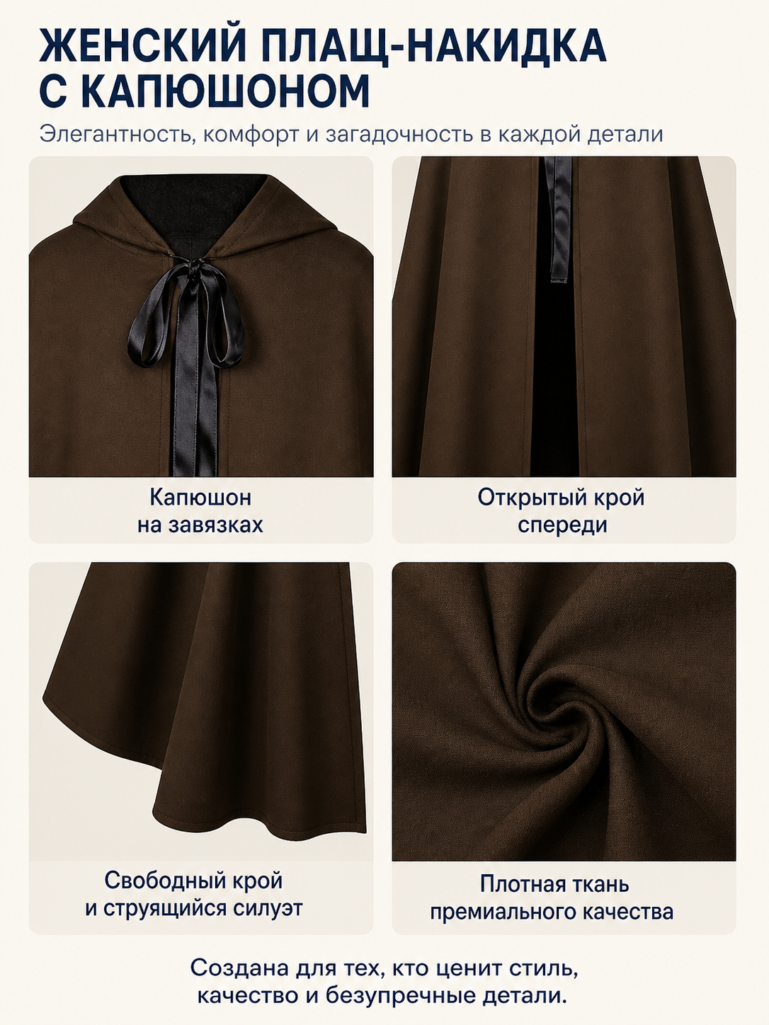 Brown Hooded Cloak for Halloween and Vampire Cosplay detail view
