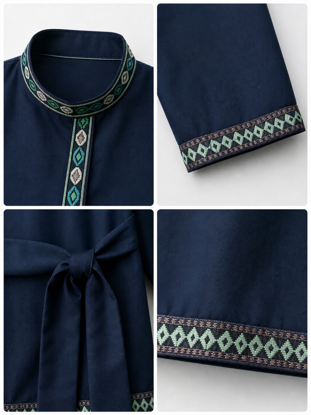 Dark Navy Tunic with Stand Collar and Belt