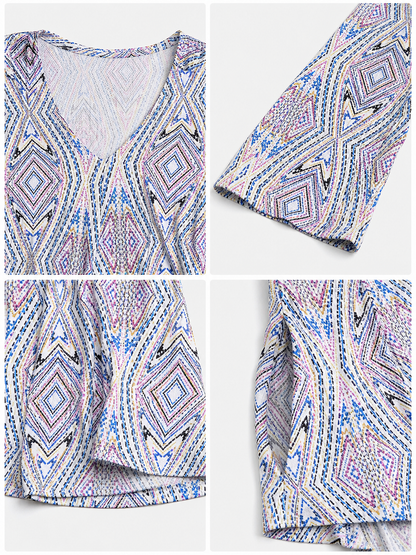 Retro 1970s Dress with Geometric Print detail view