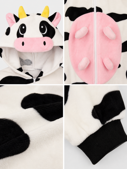 Cow-Print Hooded Kigurumi Jumpsuit