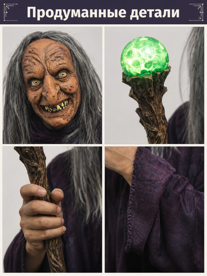 Halloween Witch Carnival Mask with Gray Hair