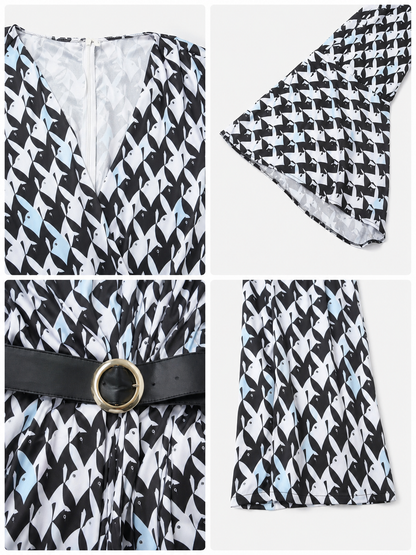 Retro Flared Jumpsuit with Geometric Print