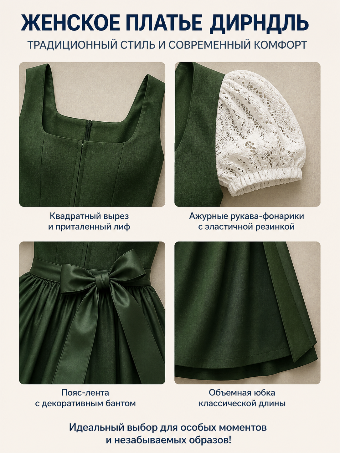Midi Dress with a Square Neckline and Lace