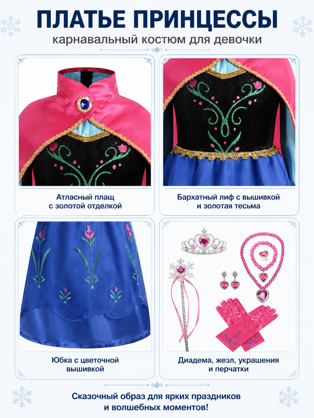 Princess Anna Costume with Cape detail view