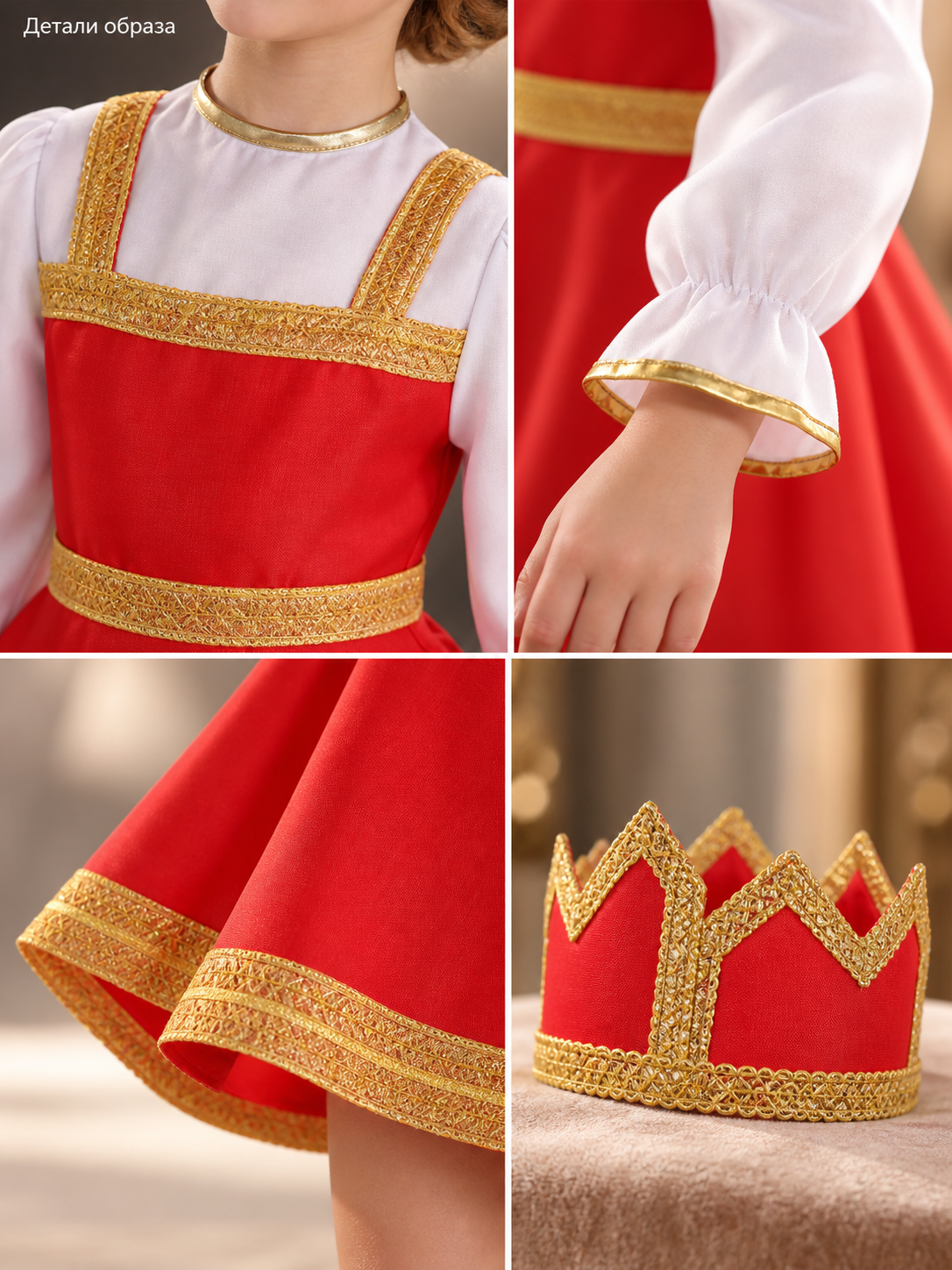 Children's Stage Costume with Red Dress and Crown detail view