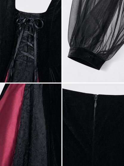 Gothic Halloween Costume Dress with Collar detail view