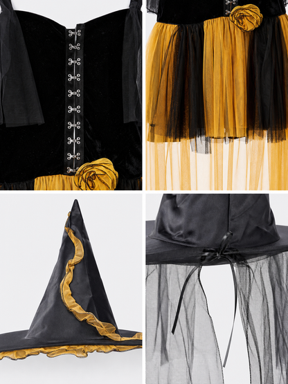 Witch-Style Costume Dress with a Yellow and Black Skirt