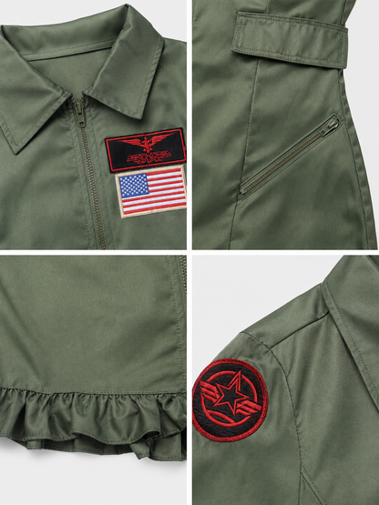 Pilot Costume, Aviation Uniform with Patches and Ruffles detail view