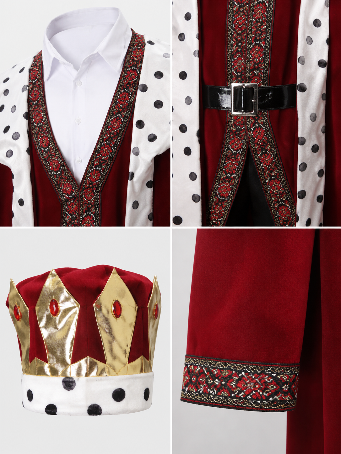 Medieval King Costume with Crown for Halloween detail view