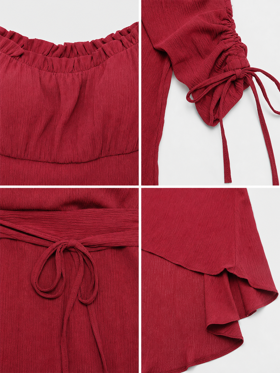 Burgundy Asymmetrical Off-the-Shoulder Dress