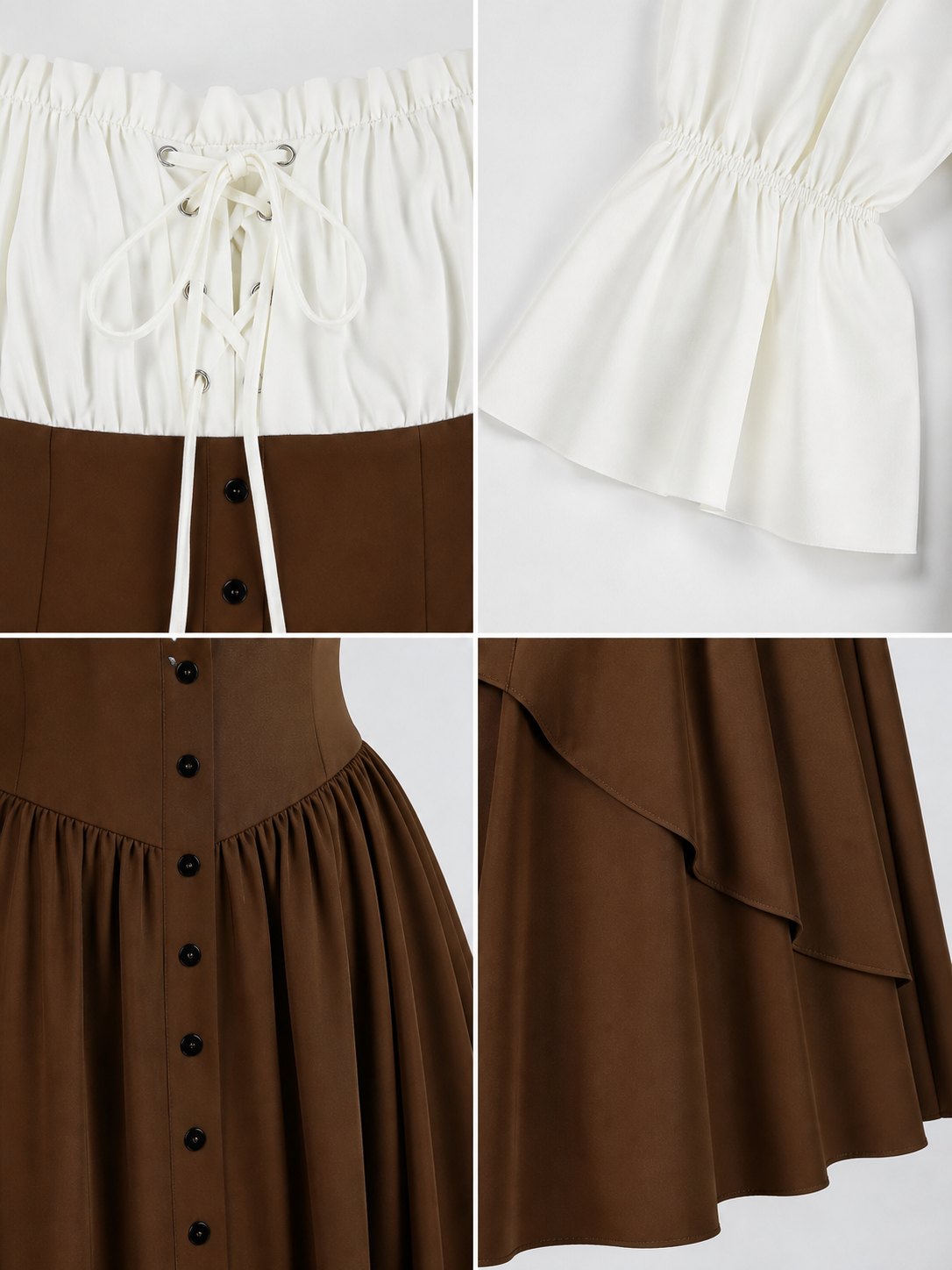 Brown Medieval-Style Dress with Ruffles
