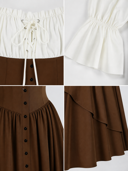 Brown Medieval-Style Dress with Ruffles